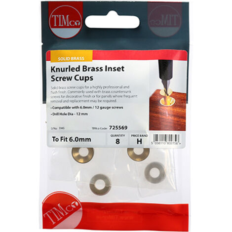 TIMCO Knurled Brass Inset Screw Cup - To fit 5.5, 6.0 Screw