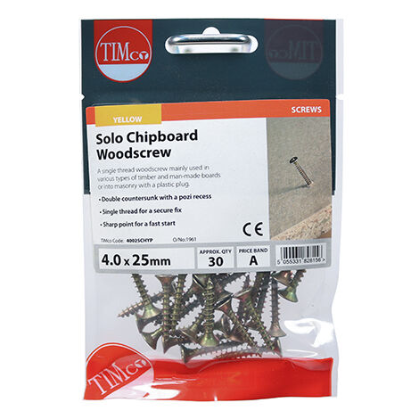 TIMCO Solo Countersunk Gold Woodscrews - 4.0 x 25