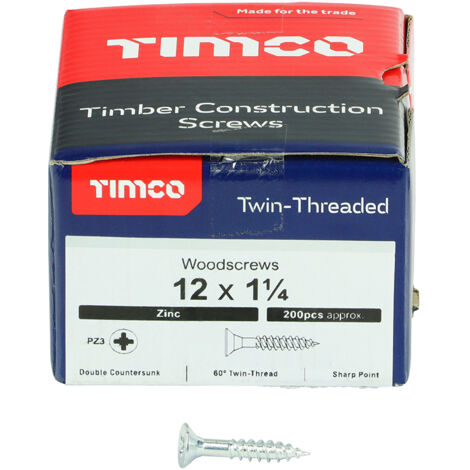 TIMCO Twin-Threaded Countersunk Silver Woodscrews - 12 x 1 1/4