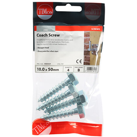 TIMCO Coach Screws Hex Head Silver - 10.0 x 50