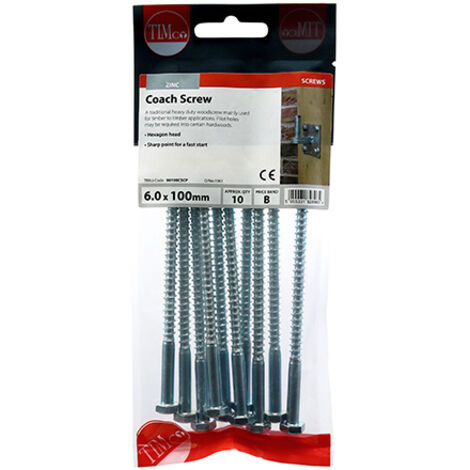 TIMCO Coach Screws Hex Head Silver - 6.0 x 100