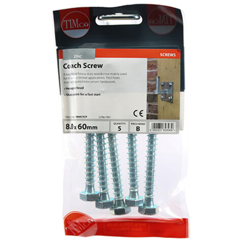TIMCO Coach Screws Hex Head Silver - 8.0 x 60
