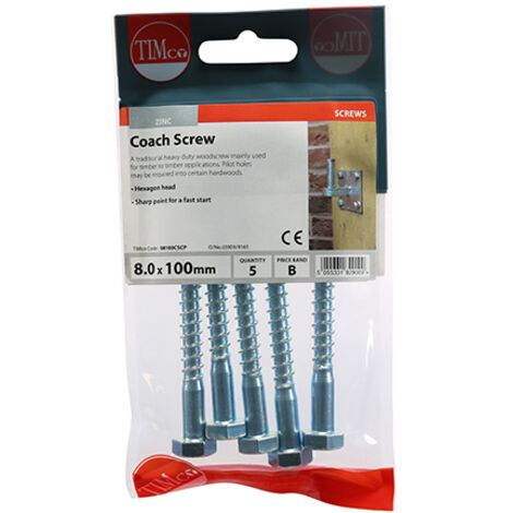 TIMCO Coach Screws Hex Head Silver - 8.0 x 100