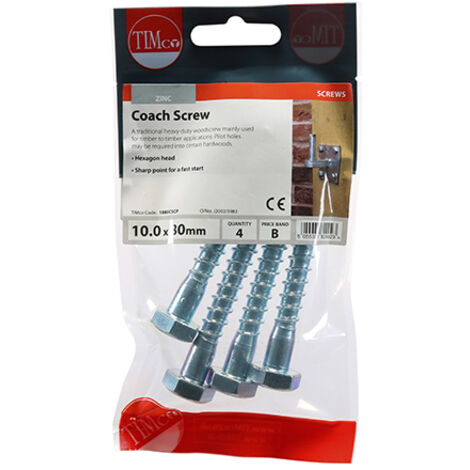 TIMCO Coach Screws Hex Head Silver - 10.0 x 80