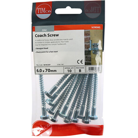 TIMCO Coach Screws Hex Head Silver - 6.0 x 70