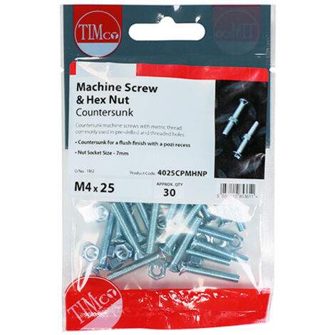 TIMCO Machine Countersunk Screws & Hex Nut Silver - M5 x 30