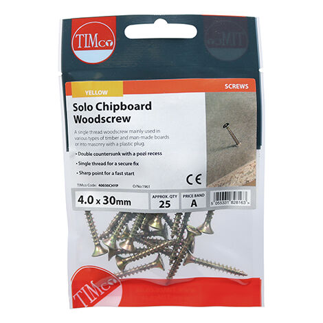 TIMCO Solo Countersunk Gold Woodscrews - 4.0 x 30