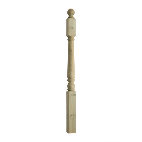 Colonial Turned Pine Newel Post with Ball Cap - 83 x 83 x 1250mm (1 Unit)