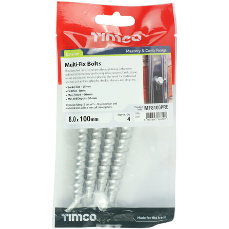 TIMCO Multi-Fix Bolts Hex Head Exterior Silver - 8.0 x 100