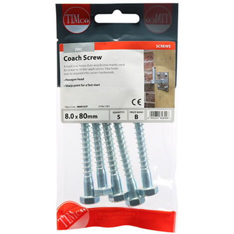 TIMCO Coach Screws Hex Head Silver - 8.0 x 80