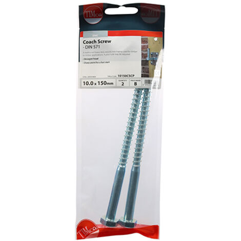 TIMCO Coach Screws Hex Head Silver - 10.0 x 150