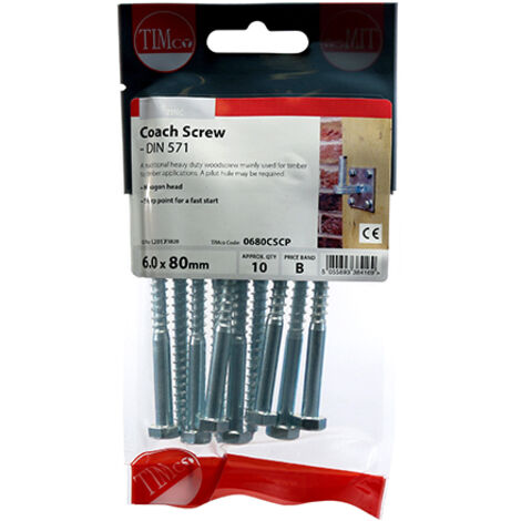 TIMCO Coach Screws Hex Head Silver - 6.0 x 80