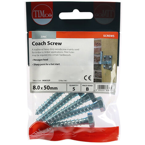 TIMCO Coach Screws Hex Head Silver - 8.0 x 50