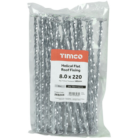 TIMCO Helical Flat Roof Fixing Silver - 8.0 x 220