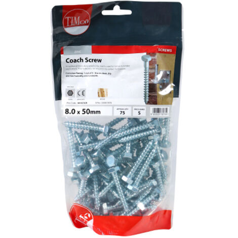 TIMCO Coach Screws Hex Head Silver  - 8.0 x 50