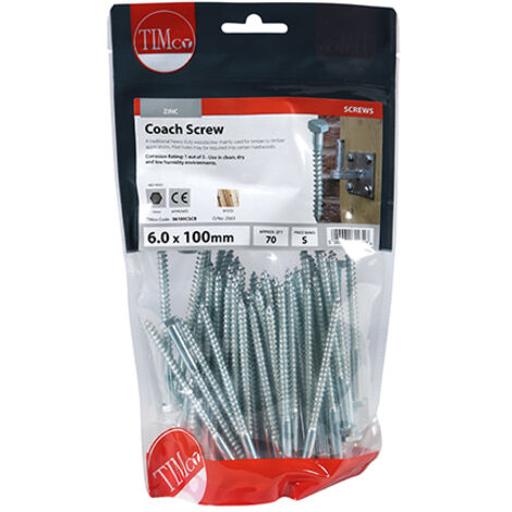 TIMCO Coach Screws Hex Head Silver  - 6.0 x 100