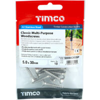 TIMCO Classic Multi-Purpose Countersunk A2 Stainless Steel Woodcrews - 5.0 x 30