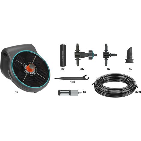 Gardena – Kit de riego solar AquaBloom – Riego automático para hasta 20 plantas – Bomba electrónica con panel solar – 14 programas de riego predefinidos (1/4)