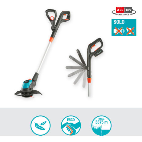 GARDENA Cortabordes batería EasyCut 23 cm / 18V POWER FOR ALL cargador y batería no incluidos, mango ajustable, ancho corte 23 cm, recomendado 1125 m de borde de césped, sistema RotorCut (14700-55)