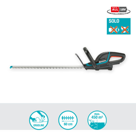 GARDENA Cortasetos a batería ComfortCut 60 cm / 18V POWER FOR ALL cargador y batería no incluidos, con protector anti impactos, para cortar setos de hasta 188 m² con una sola carga (14731-55)