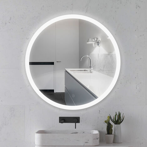 LED Anti-Fog Rund Badspiegel Wandspiegel Mattierter Gürtel kühles Weiß 60x60cm