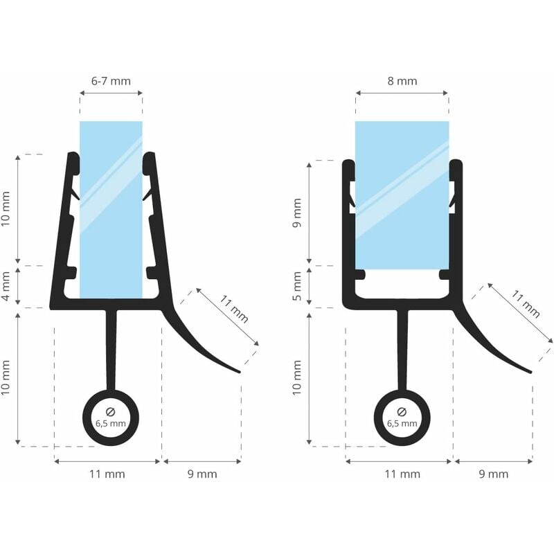 STEIGNER Joint de douche pour paroi en verre, 30cm, vitre 5/ 6 mm, joint  d'étanchéité PVC droit pour les cabines de douche réctangulaires, UK24-06