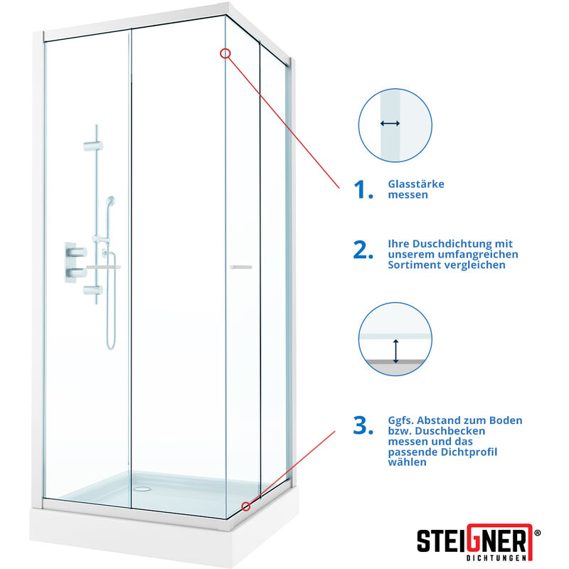STEIGNER Joint de douche pour paroi en verre, 40cm, vitre 5/6 mm, joint  d'étanchéité PVC droit pour les cabines de douche réctangulaires, UK22-06 :  : Bricolage