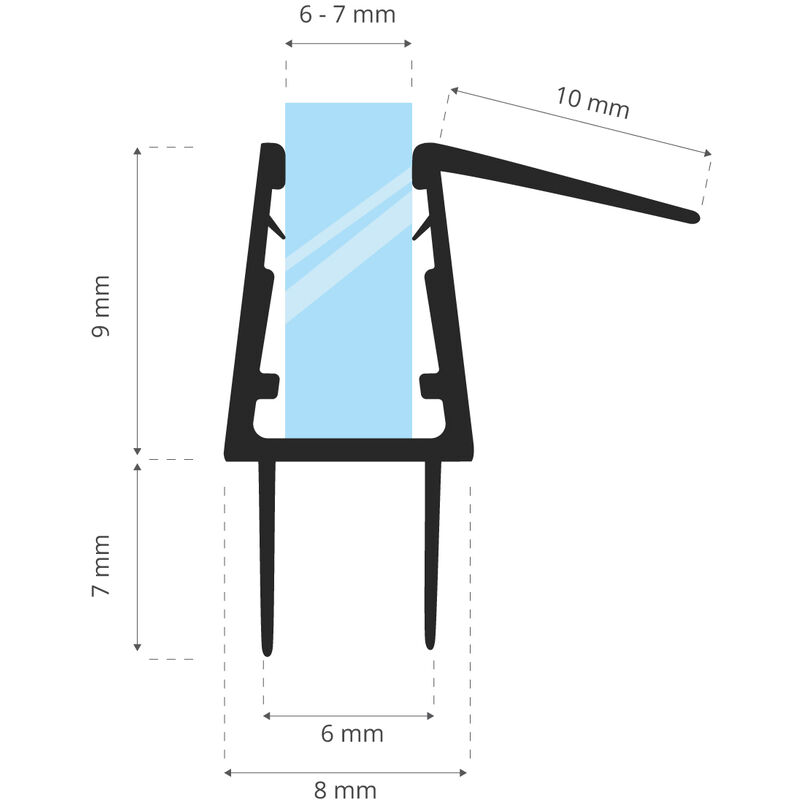 STEIGNER Joint de douche pour paroi en verre, 190cm, vitre 3,5/4/ 5 mm,  joint d'étanchéité PVC droit pour les cabines de douche réctangulaires,  UK01 : : Bricolage