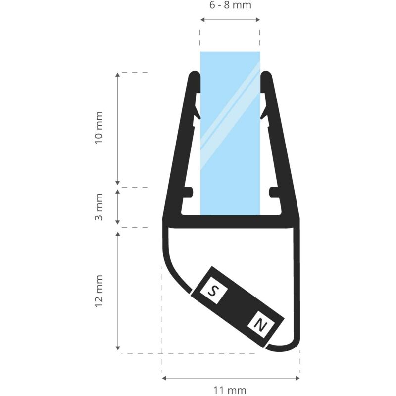 Joint De Douche Pour Paroi En Verre, 169cm, Vitre 3,5/4/5mm, Joint D