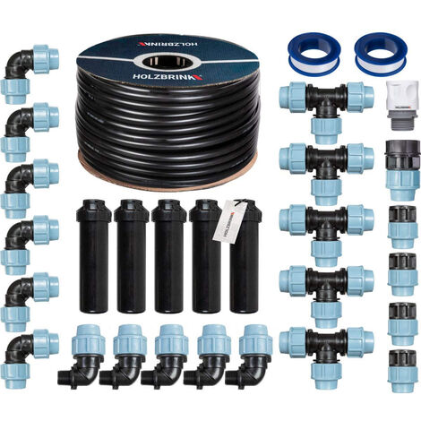 Kit d'arrosage enterré 100m tuyau LDPE 25mm – 5 arroseurs automatiques pop-up – Système extensible pour pelouses jusqu'à 400m2 – Holzbrink (1/5)