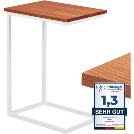 LAMO Manufaktur table d'appoint table pour ordinateur portable table de canapé table basse mobile table de chevet 45x30x67cm cadre Blanc plateau 100% bois massif couleur: Foncé (1/5)