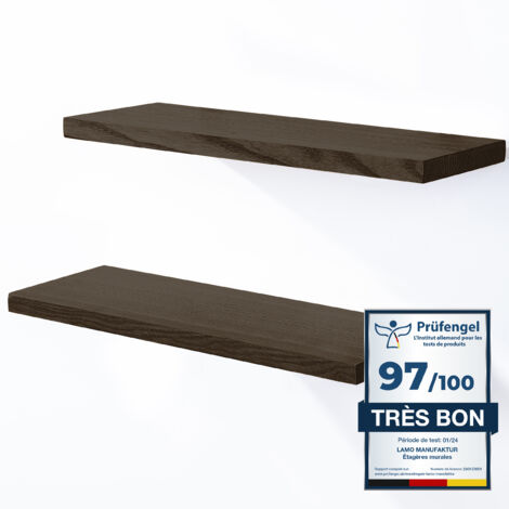 LAMO Manufaktur 2 étagères murale en bois avec fixation invisible 2x 42cm Etagère murale en 100% bois massif Etagère murale pour salon SET 4 étagères bord droit Couleur: Naturel