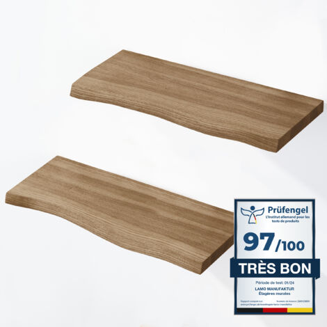 Étagères murales en bois massif 2x 42cm – Fixation invisible – Bord irrégulier – Pour salon, chambre, couloir – Couleur foncé – Lamo Manufaktur