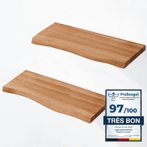 Étagère murale en bois massif 2x 42cm – Fixation invisible – Bord irrégulier – Couleur naturelle – Pour salon, chambre, cuisine – Lamo Manufaktur