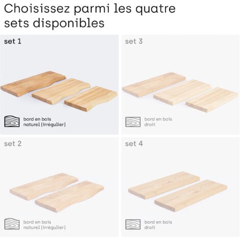 LAMO Manufaktur 3 étagères murale en bois avec fixation invisible 42/36/30cm  Etagère murale en 100% bois massif  Etagère murale pour salon  SET 1 étagères bord irrégulier Couleur: Foncé