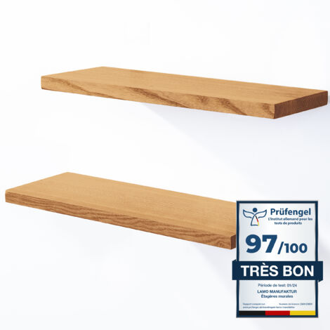 LAMO Manufaktur 2 étagères murale en bois avec fixation invisible 2x 42cm  Etagère murale en 100% bois massif  Etagère murale pour salon  SET 4 étagères bord droit Couleur: Noir