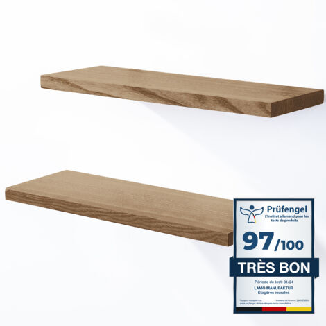 Étagère murale en bois massif 42 cm – Fixation invisible – Couleur marron noisette – Lot de 2 étagères pour salon – Lamo Manufaktur