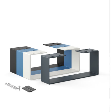 Pied de meuble en métal gris 37x15cm – Support pour table basse, bureau, banc – Charge jusqu'à 100kg – Installation rapide avec accessoires – Holzbrink