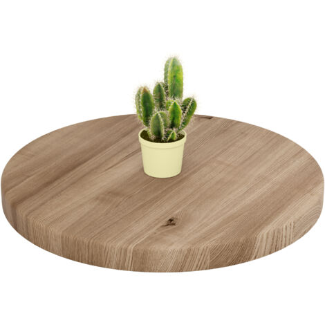 LAMO Manufaktur Plateau de table rond 50 cm en bois naturel  Pour table basse ronde ou de chevet  Épaisseur : 40 mm  Couleur : Marron Noisette