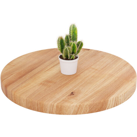 LAMO Manufaktur Plateau de table rond 50 cm en bois naturel Pour table basse ronde ou de chevet Épaisseur : 40 mm Couleur : Foncé