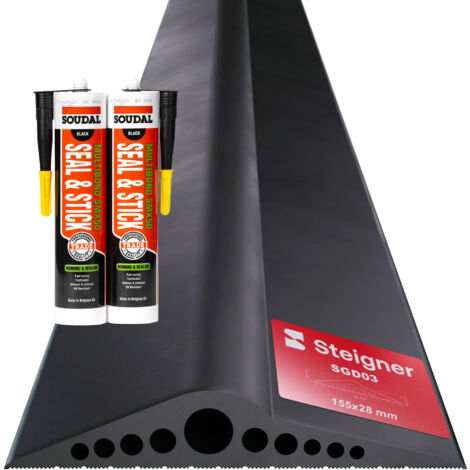 STEIGNER  Seuil de garage 4,75m  en EPDM noir 28 mm x 155 mm,SGD03 - Kit isolant avec 2x colle montage et joint porte garage pour différents types de portes – Seuil tempête, anti-courant d’air