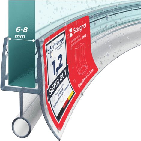 STEIGNER Joint porte de douche flexible UK08 50 cm (1 pc.) transparent - Joint vertical pour douche 1/4 de cercle ou arrondie avec porte 6-8 mm - Matériau flexible, Étanchéité, Installation facile