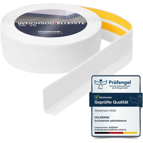 HOLZBRINK Plinthe souple autoadhésive 50x20mm, 15 m  Plinthe PVC pour finition plan de travail, sous-meubles Cornière PVC flexible  Couleur : blanc