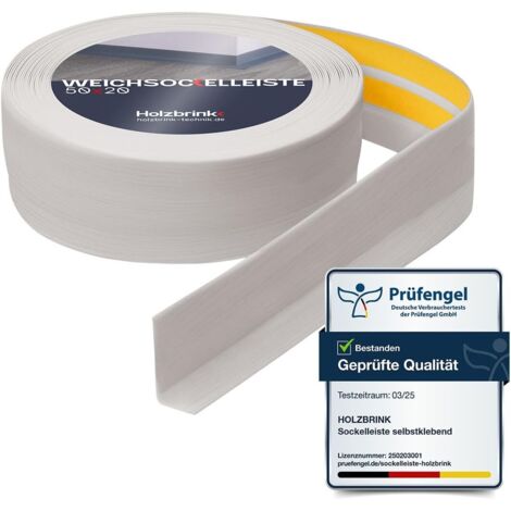 HOLZBRINK Plinthe souple autoadhésive 50x20mm, 20 m  Plinthe PVC pour finition plan de travail, sous-meubles Cornière PVC flexible  Couleur : bouleau