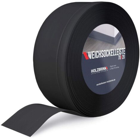HOLZBRINK Plinthe PVC flexible 70x20mm, 25 m  Plinthe souple pour protéger mur cuisine, finition plan de travail  Cornière PVC  Couleur : noir