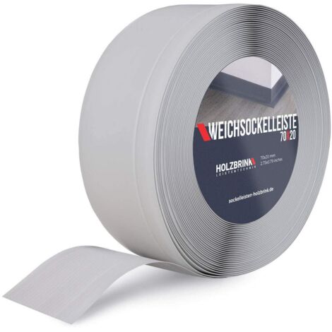 HOLZBRINK Plinthe PVC flexible 70x20mm, 20 m  Plinthe souple pour protéger mur cuisine, finition plan de travail  Cornière PVC  Couleur : gris