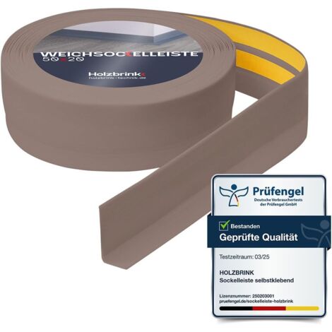 HOLZBRINK Plinthe souple autoadhésive 50x20mm, 15 m  Plinthe PVC pour finition plan de travail, sous-meubles Cornière PVC flexible  Couleur : cappuccino