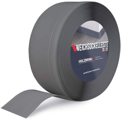 HOLZBRINK Plinthe PVC flexible 70x20mm, 25 m  Plinthe souple pour protéger mur cuisine, finition plan de travail  Cornière PVC  Couleur : graphite