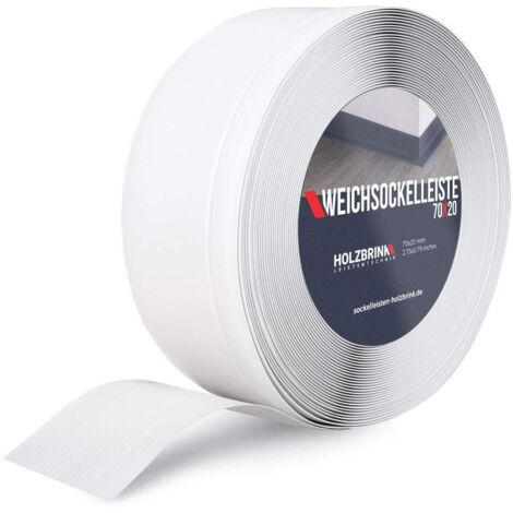 HOLZBRINK Plinthe PVC flexible 70x20mm, 5 m  Plinthe souple pour protéger mur cuisine, finition plan de travail  Cornière PVC  Couleur : blanc