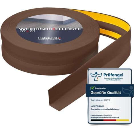 HOLZBRINK Plinthe souple autoadhésive 32x23mm, 15 m Plinthe PVC pour finition plan de travail, meubles cuisine Lame PVC adhesive Couleur : chocolat